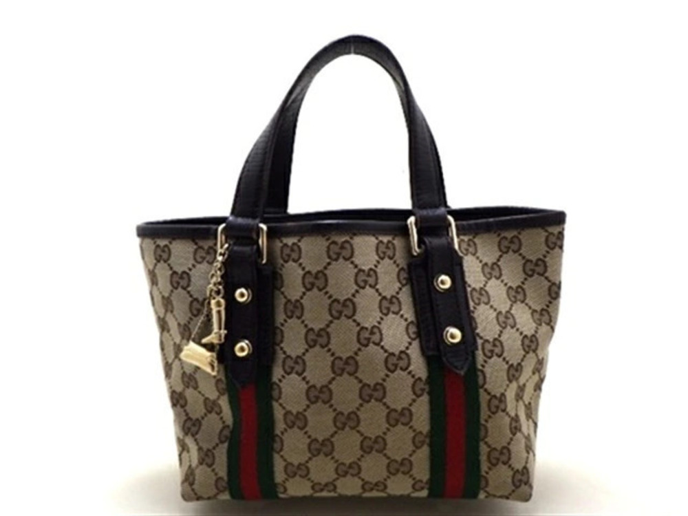 Gucci Sherry Handbag GG Canvas Leather Beige Cream